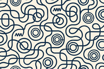 Abstract looping line pattern with concentric circles on cream background
