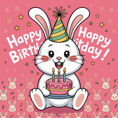 Happy Birthday Bunny with Colorful Stars