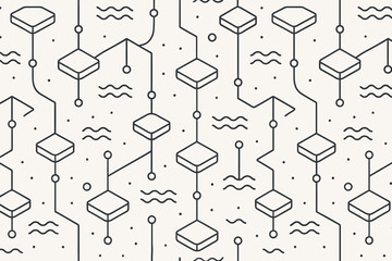 Obraz premium Seamless pattern of abstract connected nodes and floating platforms