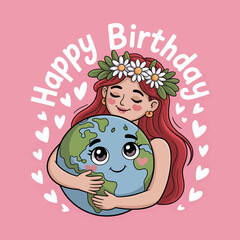 Birthday Girl Holding Earth