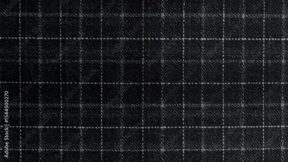 Poster dark gray wool suiting fabric displaying a small square checkered pattern with thin white lines form