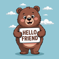 Friendly Bear with a Friend Sign