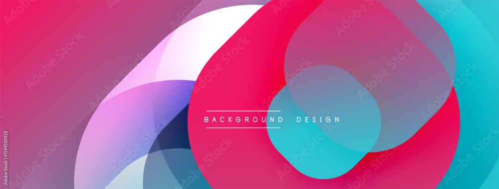 Poster Abstract colorful background. Overlapping circles create dynamic visual effect. Pink, purple, blue hues dominate composition. Modern design element.