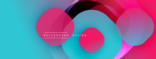Abstract vibrant design. Overlapping circles create dynamic composition. Turquoise, pink, purple hues blend seamlessly. Modern aesthetic.