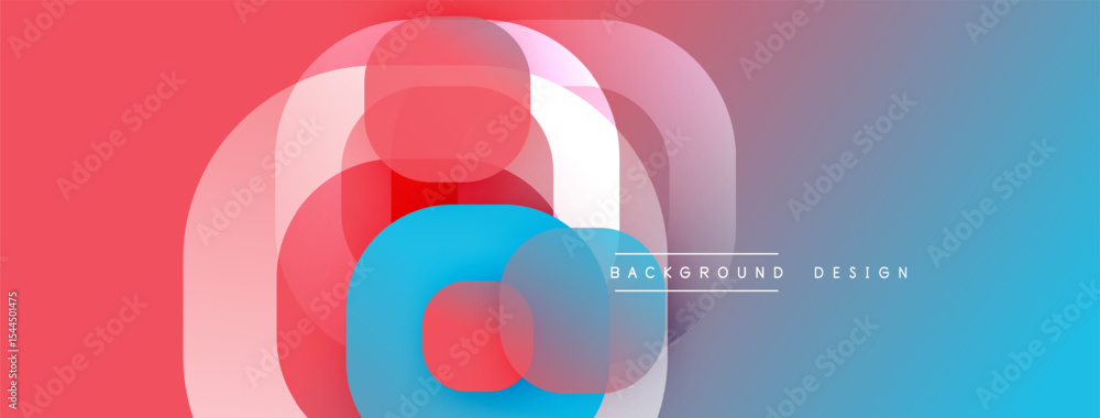 Poster Abstract geometric shapes overlap. Red, blue, white gradients create dynamic visual effect. Modern design element.