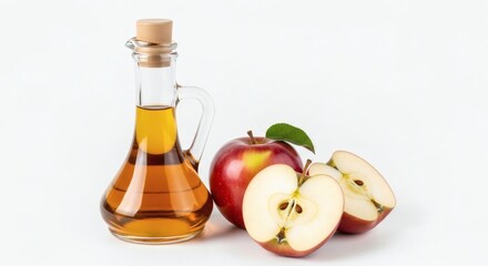 Apple Cider Vinegar Fresh Apple slices with a bottle of  ACV.