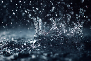 slow motion rain droplets suspended mid-air, fluid motion, dark background, dramatic detail