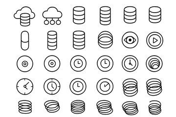 Minimalist cloud storage and database icon set with time and media symbols