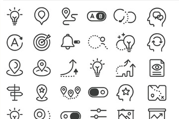 Minimalist navigation and idea-themed icons on dark metallic background