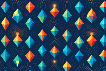 Colorful geometric crystal pattern with glowing highlights on dark