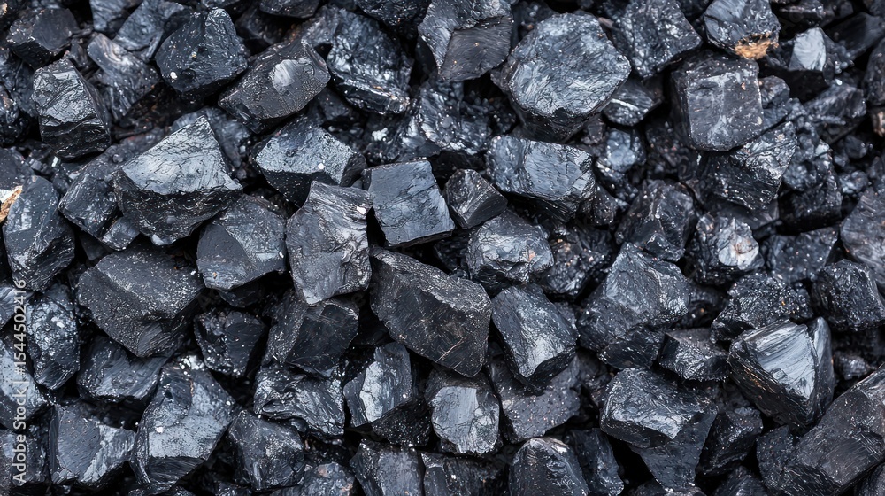 Aufkleber a pile of black coal with a mix of sizes and shapes, scattered on a dark surface with a hint of gree