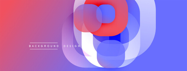 Abstract design features overlapping circles, vibrant gradients. Pink, purple, blue hues create dynamic visual effect. Modern background.