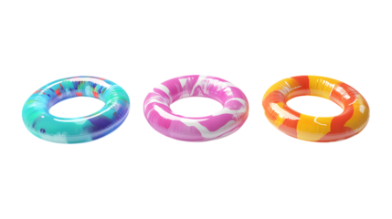 Pack Collection Colorful Summer Pool Floaties Teal Pink Orange Inflatable Rings set against transparent background