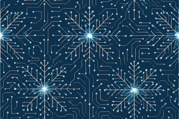 Seamless digital snowflake pattern made from circuit board traces