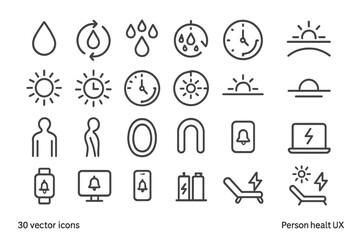 Fototapeta premium Minimalist health and energy line icon set for UX dashboards