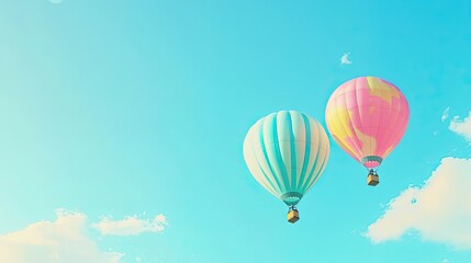 Naklejka premium Two colorful hot air balloons float in a vibrant sky.