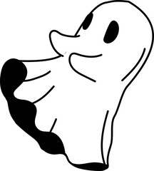 Happy cartoon ghost character with bold black shadow base