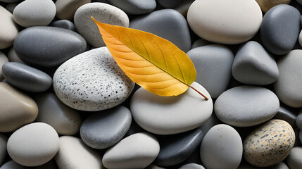 Stack of Stable Pebble Stone with Leaf fall