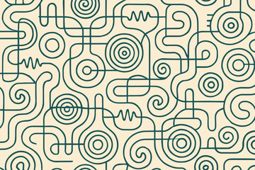 Dynamic abstract pattern with spirals, curving lines, and wave-like shapes, evoking a sense of fluidity and movement.