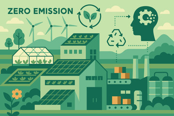 Obraz premium Zero-emission smart factory with recycling and renewable energy