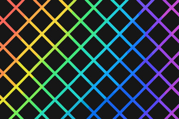 Colorful diagonal lines forming a grid pattern on a black background.