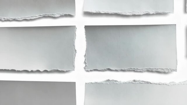 Scraps of white paper with deckled edges forming pattern on white background, stationery supplies for note, list, message or invitation