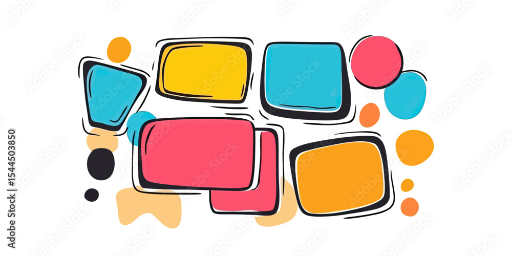 Poster hand drawn colorful abstract speech bubble set with irregular shapes and doodle outlines vector illu