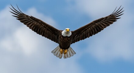 Obraz premium Majestic Bald Eagle Soaring Through the Sky with Wings Fully Extended (1)