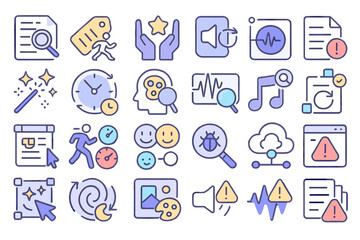 Fototapeta premium Gradient UI icon set for data, media, and analysis concepts