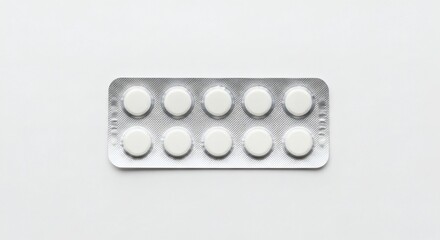 Pills Pack White Tablets in Silver Blister on Pure White.