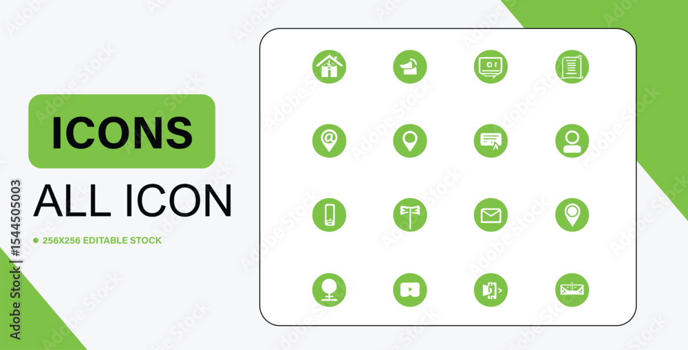 Poster green icon set collection for website and app design with editable stock