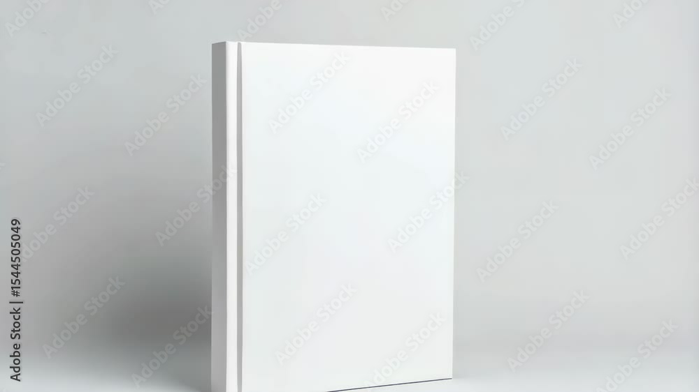 Aufkleber plain white hardcover book standing upright in a neutral studio setting showcasing blank cover for c
