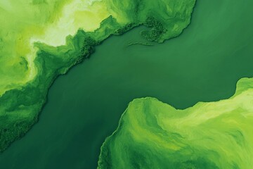 Green lagoon swirls like ethereal emerald ribbons, capturing Gaia's breath on Earth Day, biosphere vitality celebration, aquatic symphony