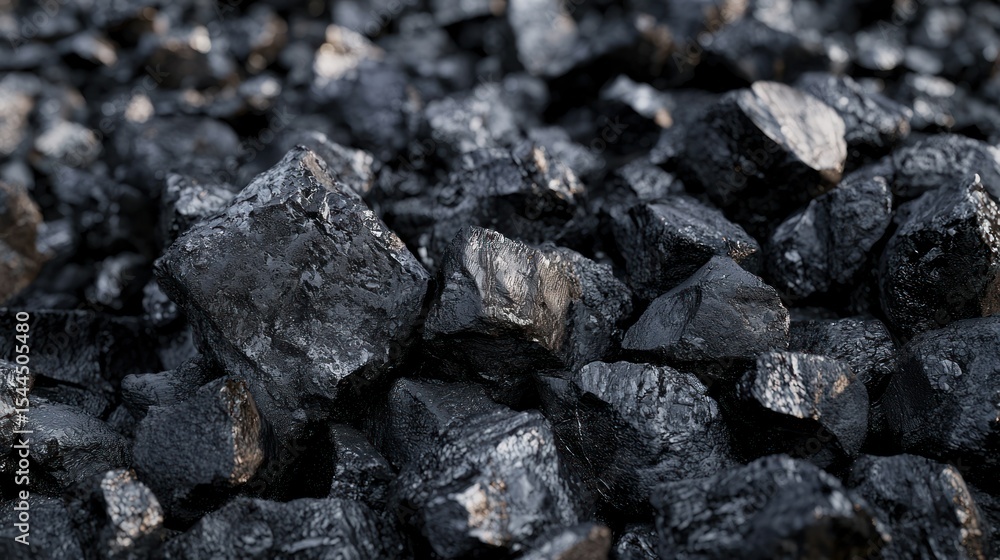 Poster a pile of coal with a mix of black and gray colors, scattered in a random pattern, with a focus on t