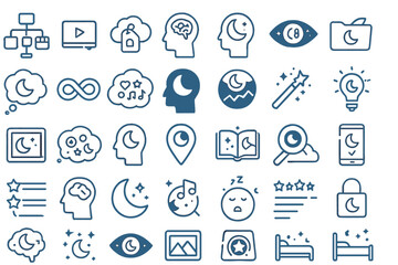 Set of blue-themed icons related to dreams, sleep tracking, and technology.