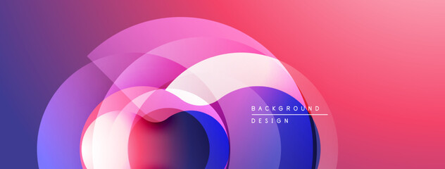 Abstract gradient circles overlap, creating dynamic visual effect. Pink, purple, blue hues blend seamlessly. Modern design element.