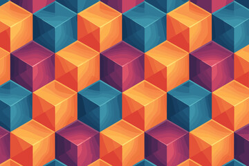 Seamless isometric cube pattern with vibrant 3D gradient shading