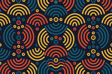Fototapeta premium Vibrant concentric arc seamless pattern on navy background