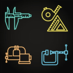 Carpenter tools neon icon set