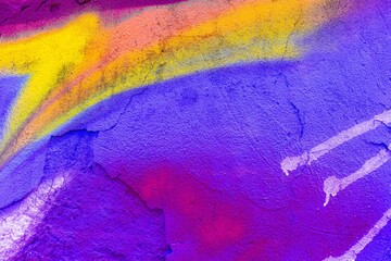 Vibrant graffiti wall in neon purple, yellow, orange. Urban 90s style, fluorescent color, bold...