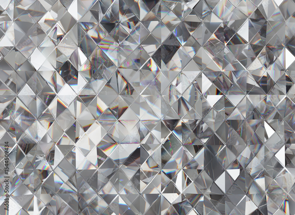 Poster crystals texture with prism spectrum caustic reflection close up background 3d rendering