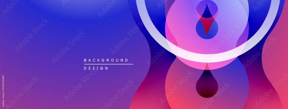 Poster abstract background features overlapping circles, gradients. purple, blue hues dominate design, crea
