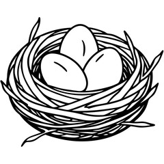 Simple Twig Nest with Minimal Bird Eggs – Line Art Illustration