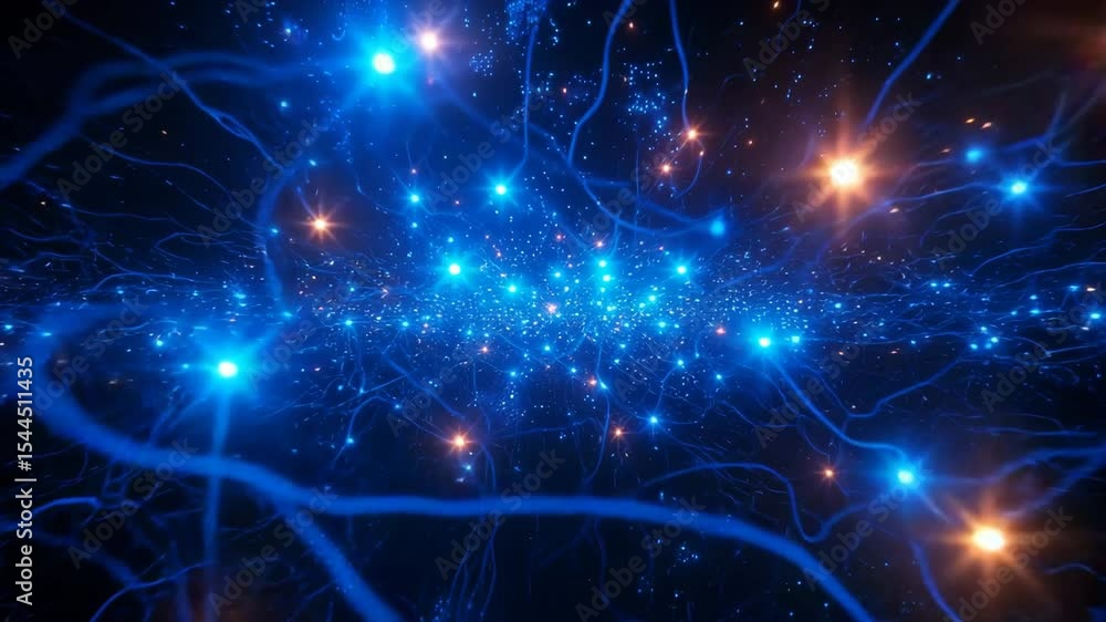 Poster an abstract representation of a glowing neural network or cosmic connections.