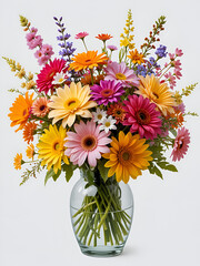 Vibrant floral arrangement in a glass vase, celebrating nature's beauty and color in springtime isolated on transparent background