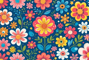 カラフルな花柄のイラスト壁紙