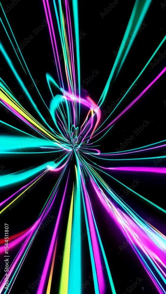 Poster dynamic neon light trails creating a mesmerizing tunnel effect in vibrant colors