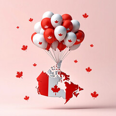 Happy canada day celebration with balloons and map