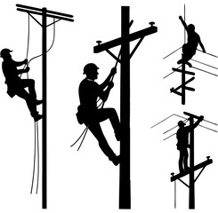 Silhouette Vector of Linemen at Work; Lineman silhouette lineman climbing silhouette