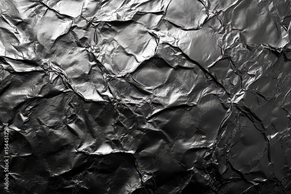 Poster dark and shiny, crumpled foil creates dramatic light and shadow effects. use as a background or to a